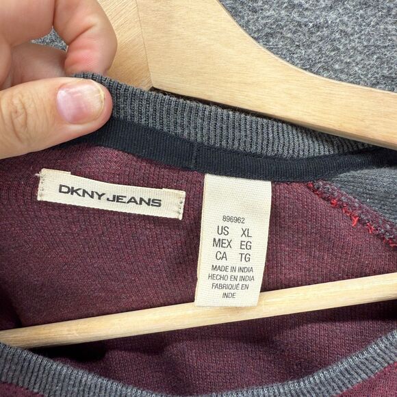 DKNY Jeans Sweater Pullover Men XL Gray Knit Cotton Long Sleeve Round Neck - Picture 3 of 7